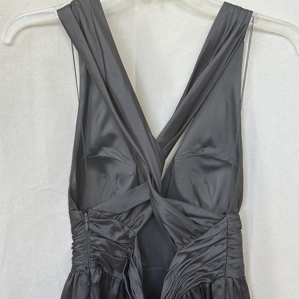 Y2K Adrianna Papell Goblin Brown Iridescent Rosette Dress Sz. 4 Twist Open Back - Picture 15 of 16